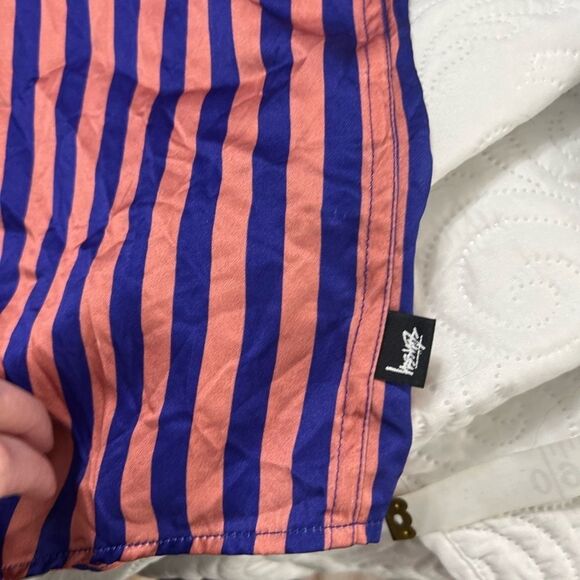 Stussy Striped Silk Shirt  pink and blue button down large - Picture 13 of 15